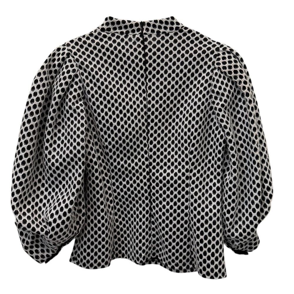CQ By CQ Blouse Womens Medium Silver Glitter Polka Dot Mock Neck Balloon Sleeve - Picture 7 of 13